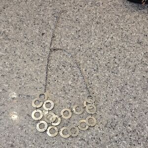 Adjustable Length Silver Circle Link Statement Necklace